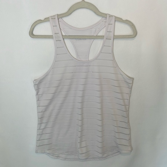ZYIA Tops - Zyia Havana Tank EUC Racerback Mesh Stripe Lightweight White Women Size Medium